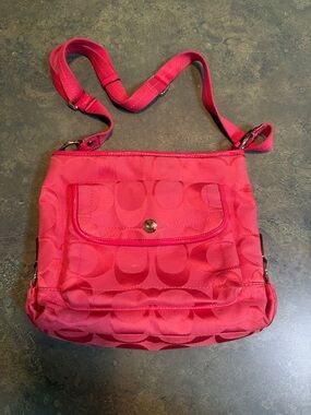Coach Pink Signature Jacquard Crossbody Bag